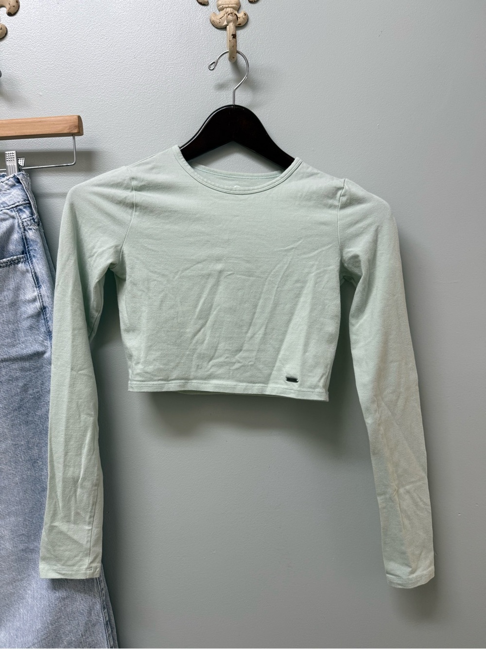 Hollister must have collection pale green cropped long sleeve tee XS